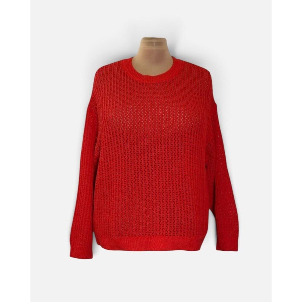 Old Navy Long-Sleeve Cropped Crochet Red Sweater, NWOT! Size 3X